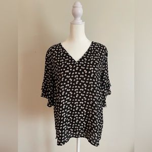 Loft Outlet V-neck Floral Blouse - Womens Medium Black